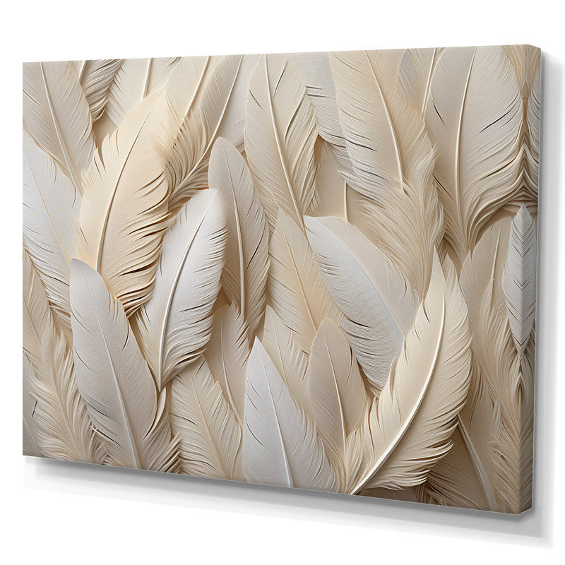 Plumes de plumes - art encadré de plumes, H 16 po x l 32 po x P 1 po, Toile tendue