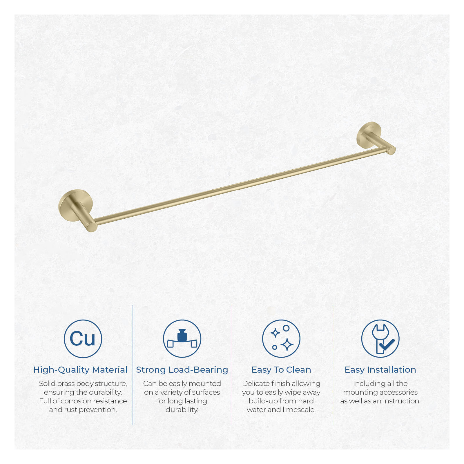 Wall Mounted Towel Bar, Brush Gold , 2.13" H x 24" W x 2.88" D