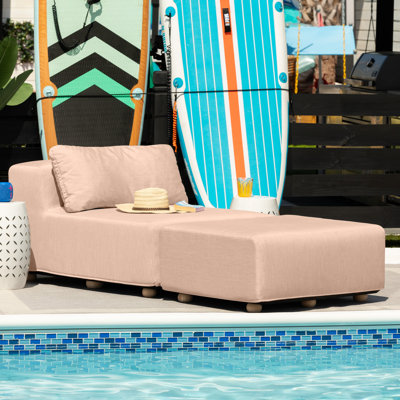 Vada Outdoor Sun Lounger – Luxury Modular Chaise & Ottoman With Sunbrella Fabric & Waterproof Cover - Sunbrella Breeze by Latitude Run