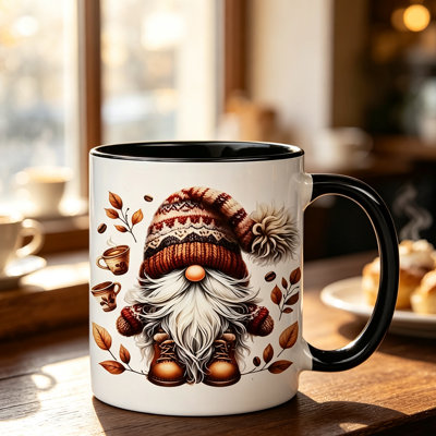 1pc, Whimsical Ceramic Coffee Mug Featuring a Double-Sided Gnome Design, Suitable for Hand Washing solely, Reusable Round Cup for Both Hot And Cold Drinks.