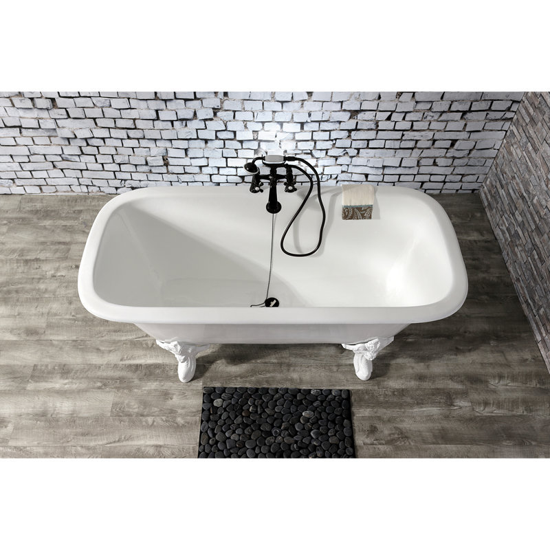 Kingston Brass Aqua Eden 67-Inch Cast Iron Rectangular Double Ended Clawfoot Tub (7-Inch Faucet Drillings), White