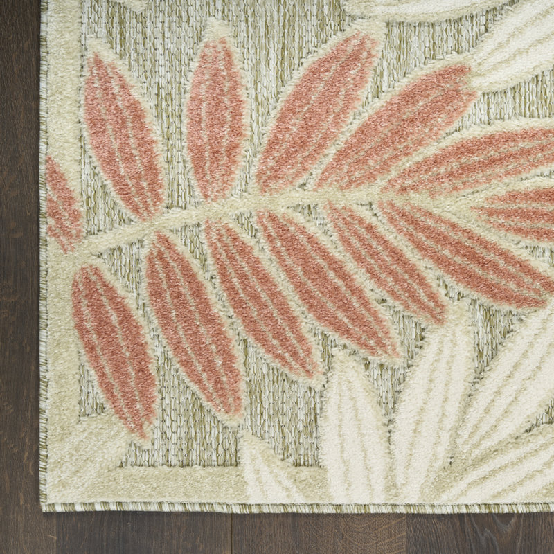 Floral Indoor/Outdoor Sage Rose Area Rug, Rectangle 274 x 366 cm
