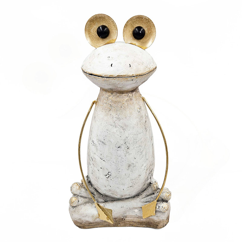 Figurine de grenouille blanche 11,4x8,3x24,8 "avec bras et yeux dorés