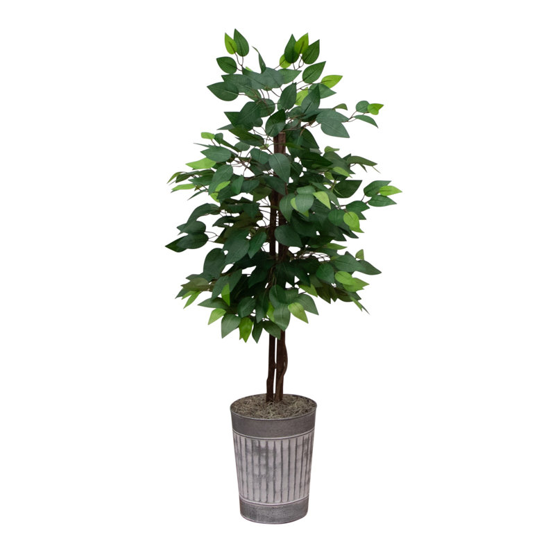 3Ft. Artificial Double Trunk Ficus Tree In Metal Planter