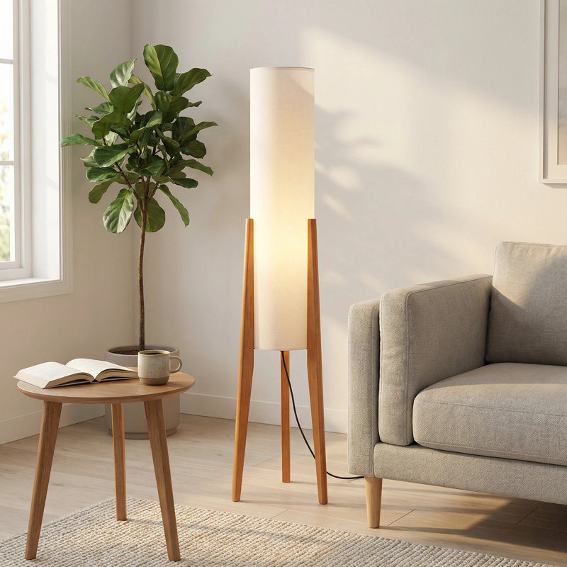 45.87'' Soild Wood Tripod Floor Lamp, Natural