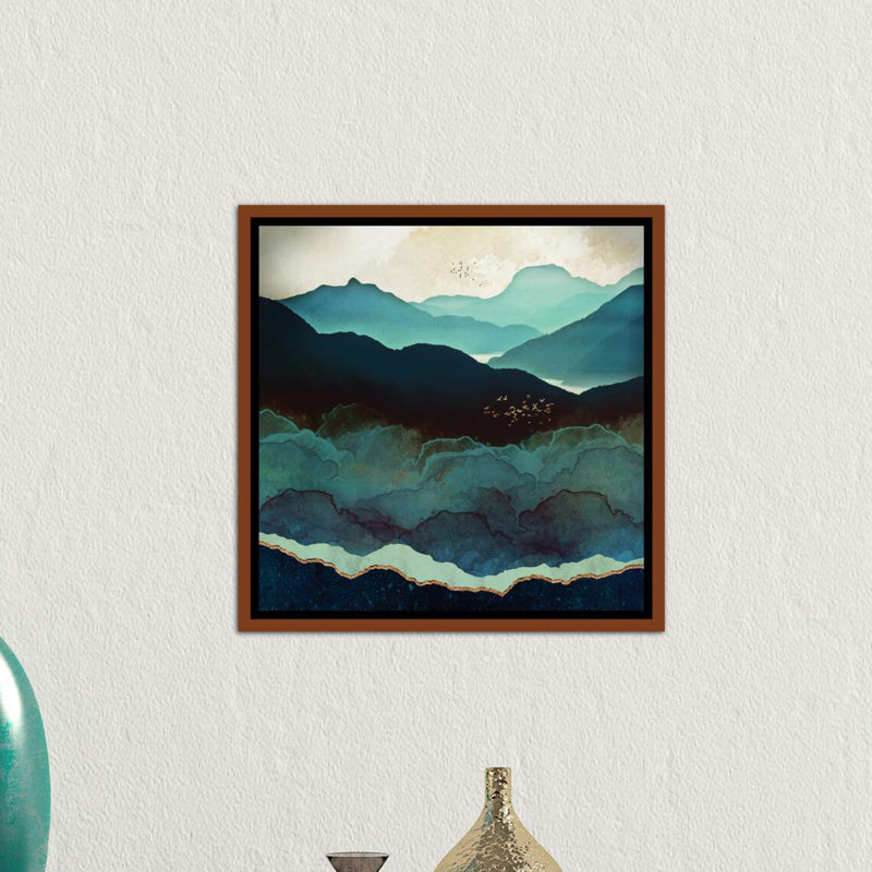 « indigo montagnes » par spacefrog designs-impression, H 18 po x l 18 po x P 1,5 po, Toile avec cadre en bois brun