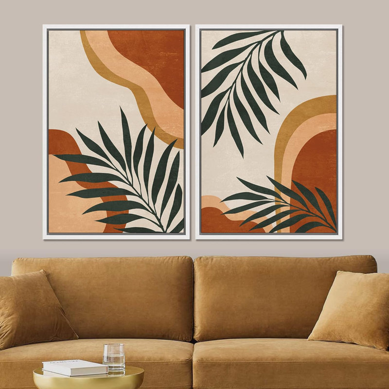 2 feuilles de palmier Mid-Century rétro, formes abstraites, art moderne, décoration murale bohème, 2 pièces, Blanc