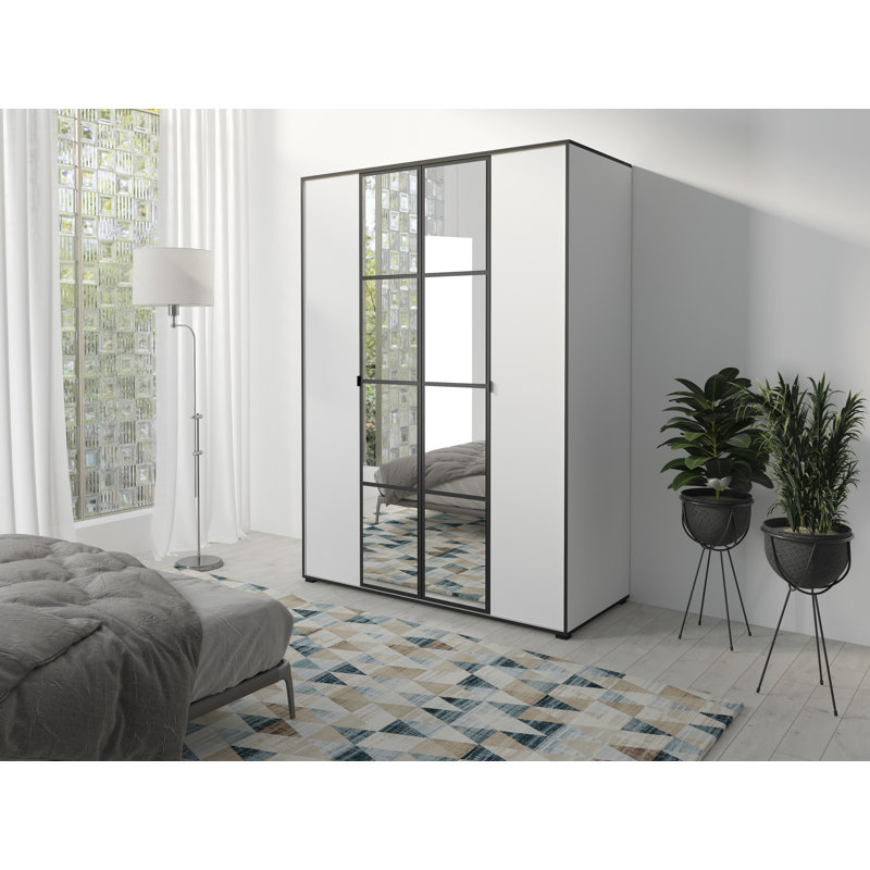 Janaja 2 Door Manufactured Wood Wardrobe, White/Black, 206cm H x 180cm W x 65cm D