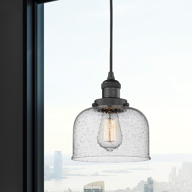 Luminaire suspendu en forme de cloche à 1 lumière Metropole, Grainé, Noir mat, DEL