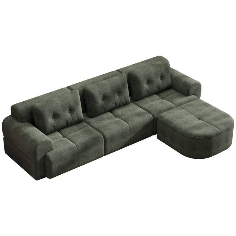 Canapé modulaire modulaire avec méridienne, structure entièrement en mousse, conception d'emballage par compression, revêtement texturé tissé