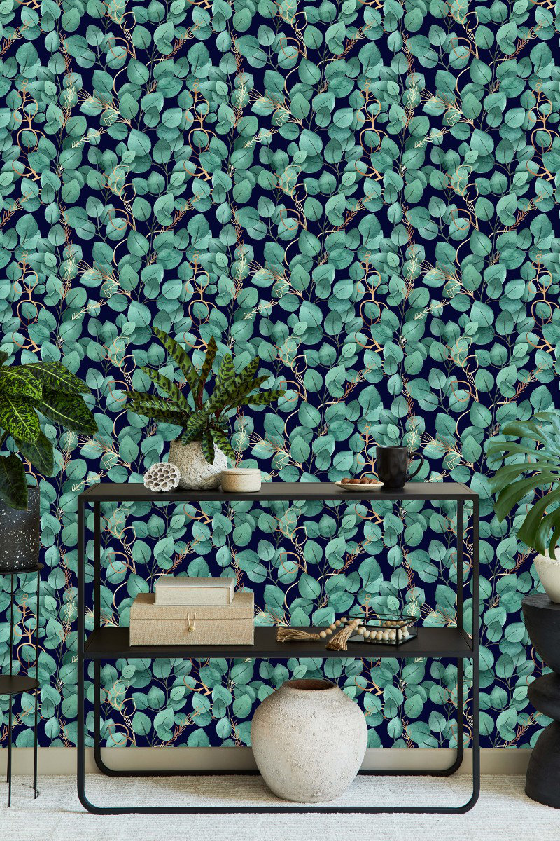 Red Barrel Studio Dark Wallpaper With Green Leaves Peel And Stick And ...