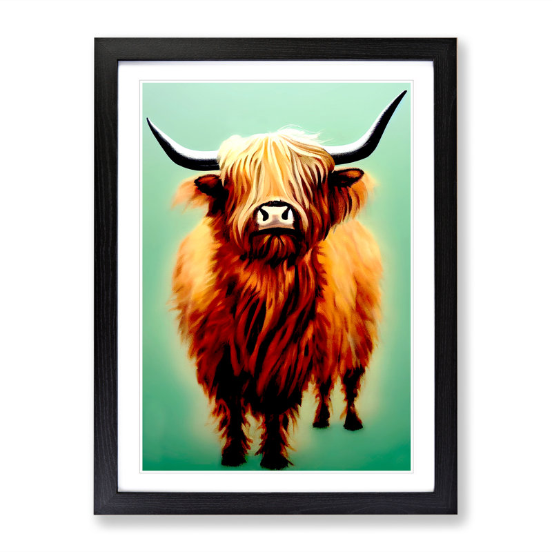 A Fantastic Highland Cow 1 Piece Single Picture Frame Wall Art, 64cm H x 46cm W x 2cm D, Black Framed