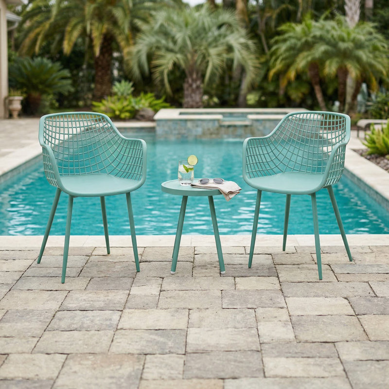 3-Piece All-Weather Outdoor Patio Bistro Set, 2 Chairs With Durable PP Seats, 1 Table With Scratch-Resistant PP Tabletop