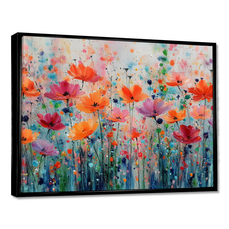 «Vibrant Meadows On Summer Daisies», impression sur toile florale orange, marguerites, H 16 po x l 32 po, Cadre flottant