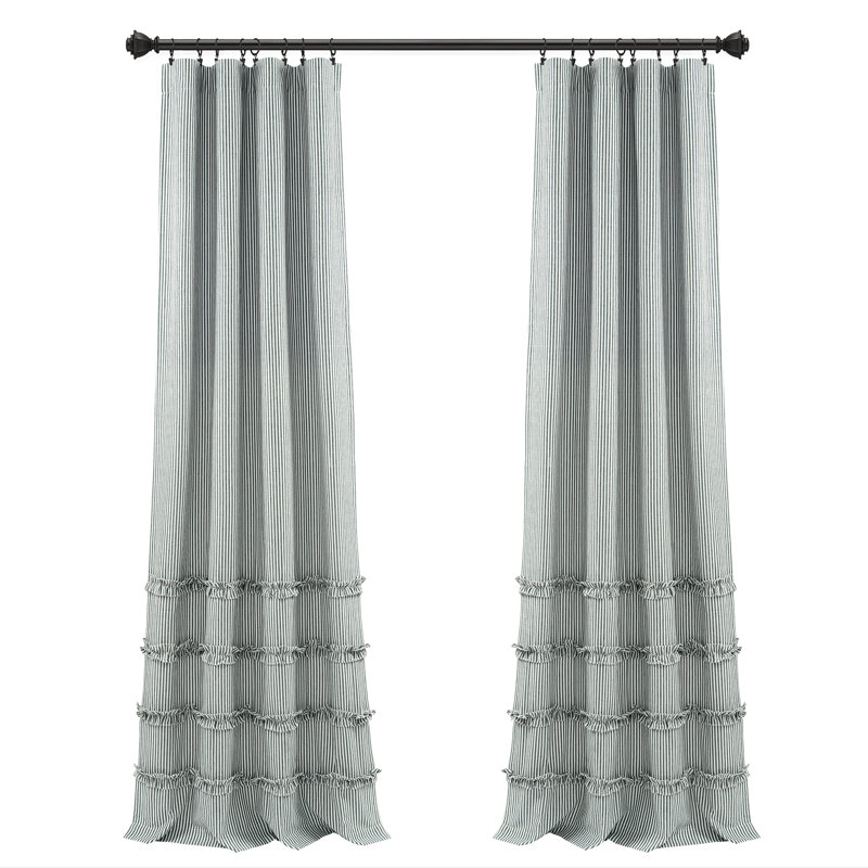 Paire de rideaux semi-transparents en mélange de coton Lush Decor Vintage (ensemble de 2), Bleu denim, L 40 po x L 84 po