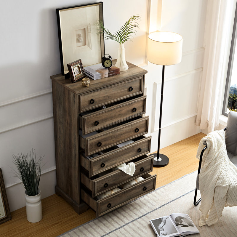 Commode de chambre à coucher moderne - commode 6 tiroirs, poignées faciles à tirer, espace de rangement spacieux, pratique, gris délavé