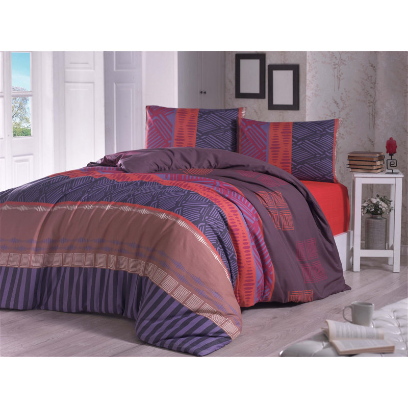 Ensemble de housse de couette en mélange de coton mauve / orange / gris Spitler