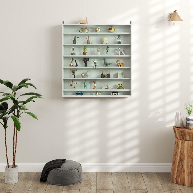 7-Storey Wall Shelf Display Cabinet, Shot Glass Display Case, White