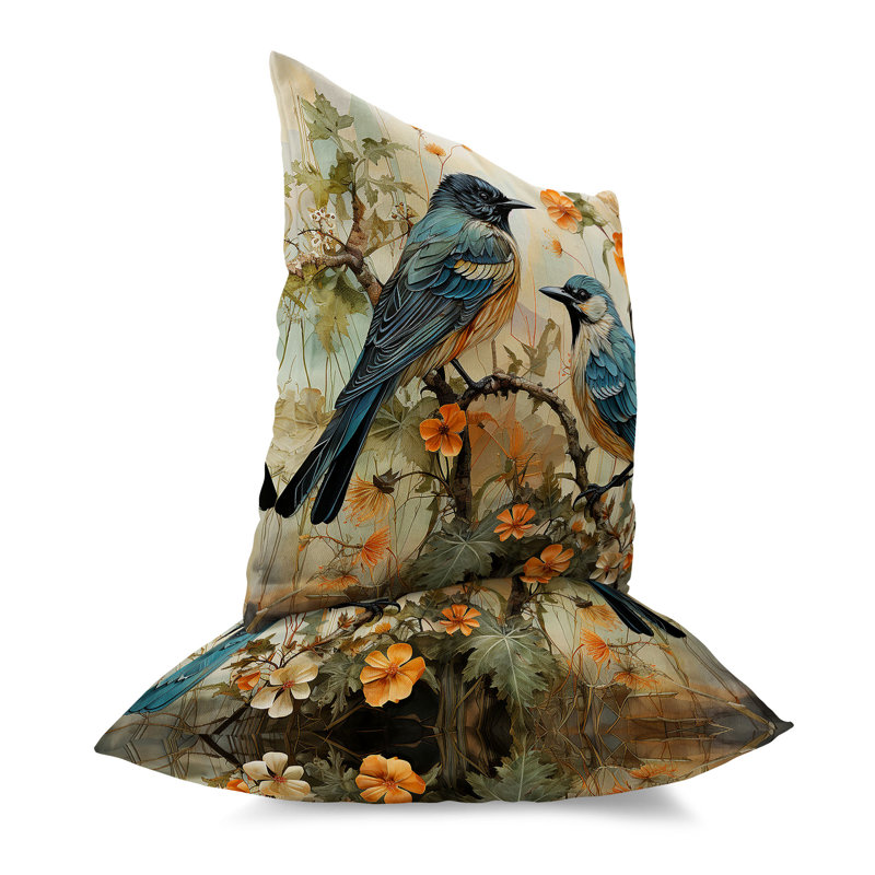Coussin décoratif intérieur / extérieur Bluejay Bower, Bleu / Orange, H 20 po x l 20 po