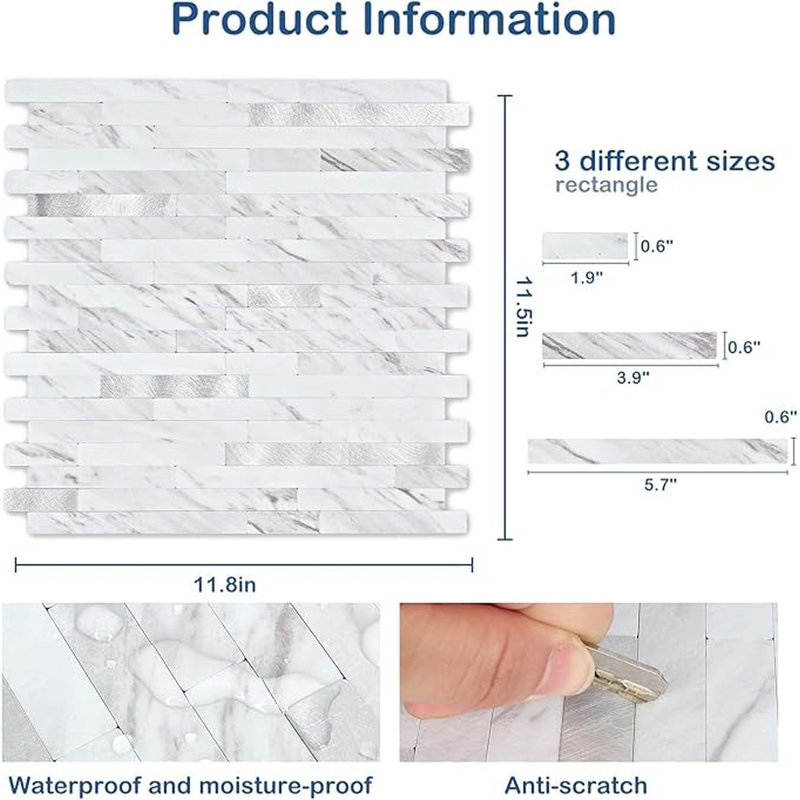 Carrelage mural en PVC à 10 feuilles pour dosseret de cuisine, Blanc