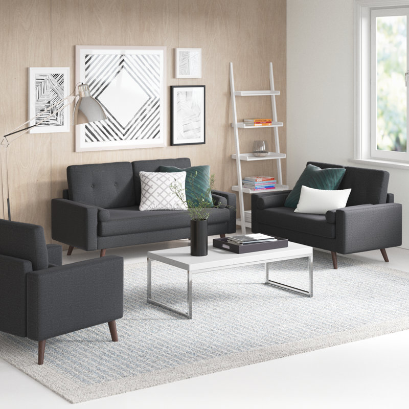 Espana 3 - Piece Living Room Set, Dark Gray Polyester
