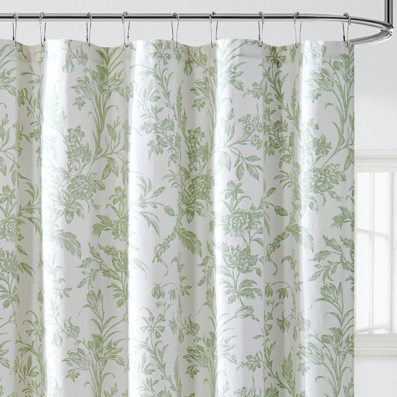 Natalie Sage Green Cotton Floral Shower Curtain