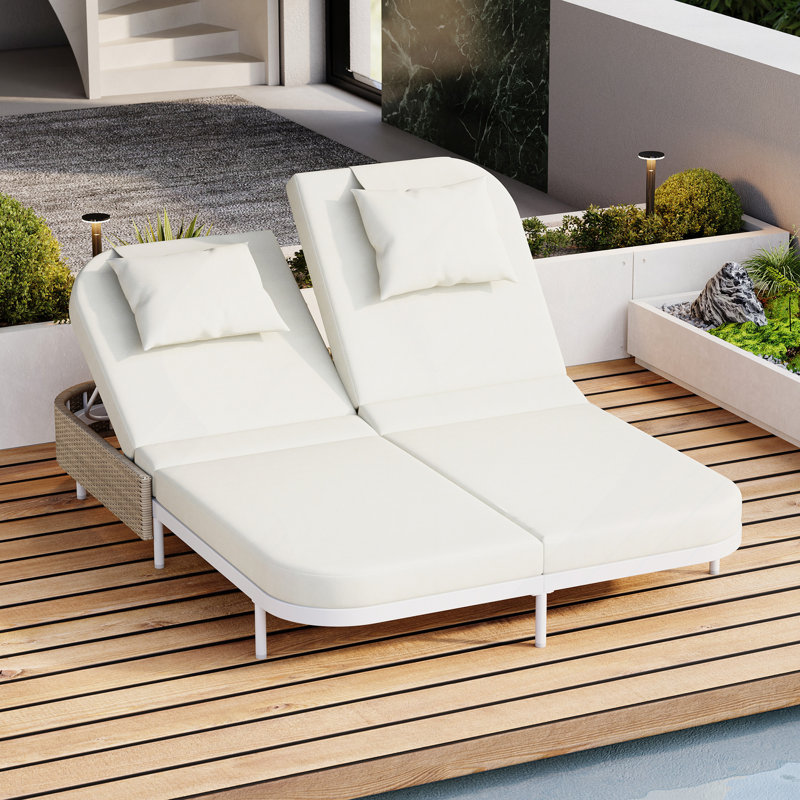 Outdoor Daybed, Patio Rattan Daybed With 5-Position Adjustable Backrest And Removable Cushions&Pillows, Iron Frame Outdoor Bed Loveseat For Garden, Backyard, Poolside