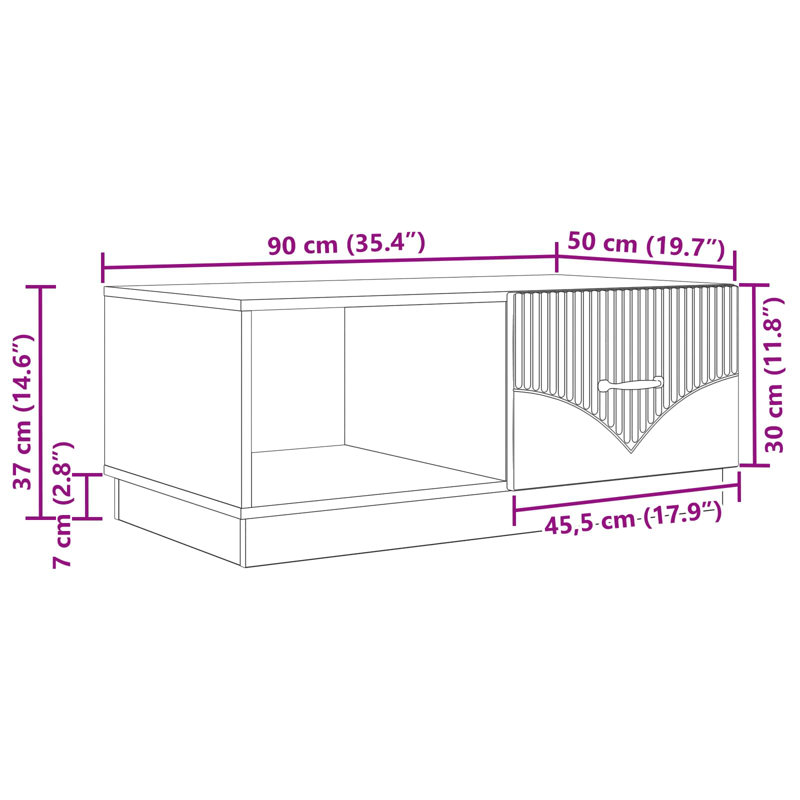 Coffee Table with Storage, Black, 37cm H x 90cm L x 50cm W