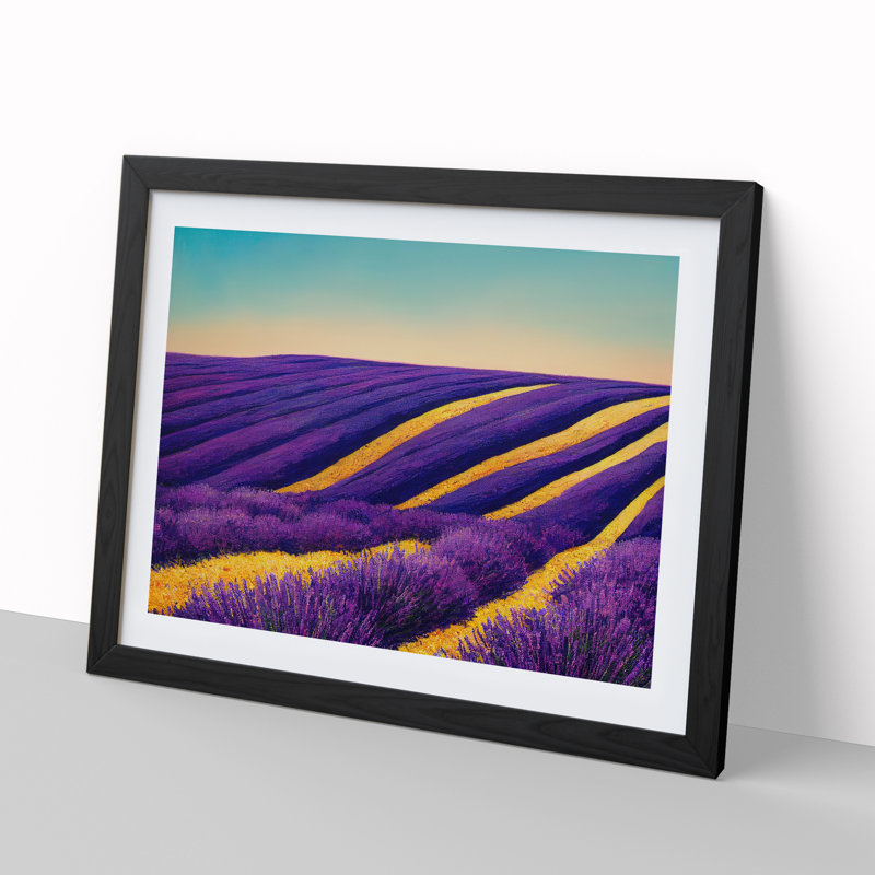 Cute Lavender Flower Field - Single Picture Frame Print, 46cm H x 64cm W x 2cm D, Black