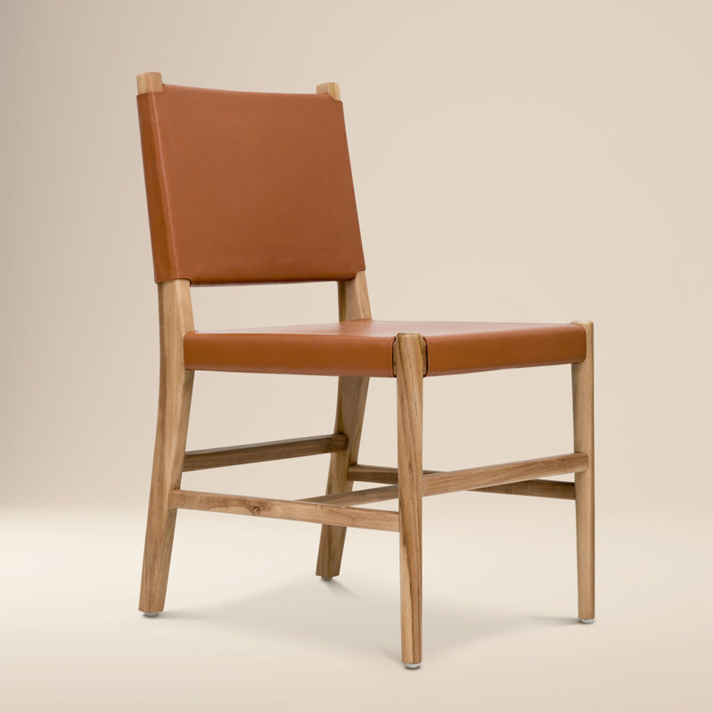 Riavolo Teak & Leather Dining Chair, Fauve Tan