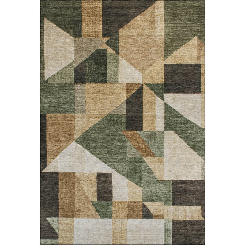 Premium Machine Washable Mayfield AMF2365 Geometric Rug, Fern, 9' x 12'