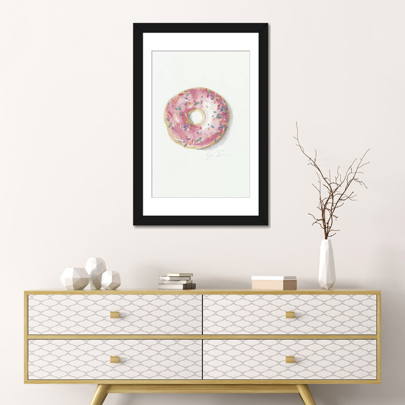 Donut Worry, Be Happy - Print, 24" H x 16" W x 1" D, Black Framed Fine Art Paper, White