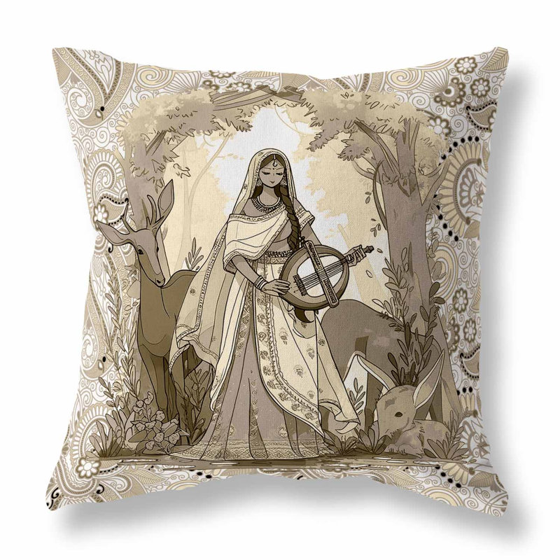 Coussin décoratif réversible intérieur / extérieur Forest Melody, Or, H 26 po x l 26 po