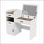 Bureau de coiffeuse 3-en-1 avec miroir rabattable, plateau en verre et rangement caché pour les petits espaces