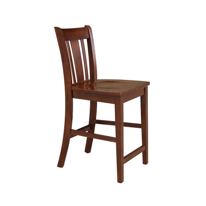  Tabouret de comptoir en bois massif Guzik, Espresso, Tabouret de comptoir (siège d'une hauteur de 24 p