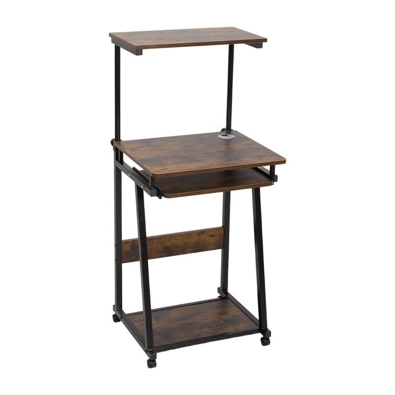 Rustic Brown Height Adjustable Mobile Computer Desk