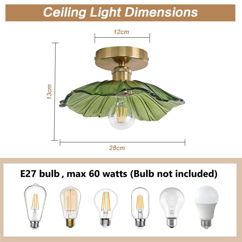 Glass Semi Flush Mount, Green