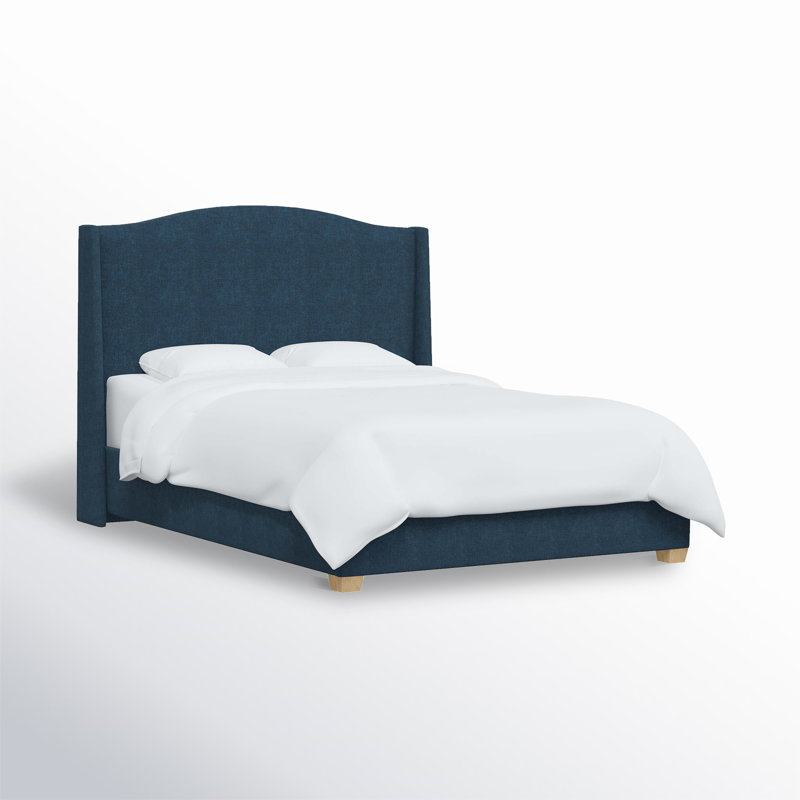 Allis Upholstered Wingback Bed, California King, Zuma Navy Textured Linen