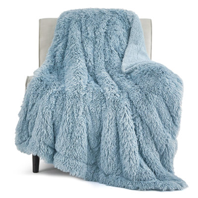 Bedsure Faux Fur Sherpa Throw Blanket – Ultra Soft Plush Bed Blanket for Dorm Room – Blue– Perfect Gift for Teen Girls