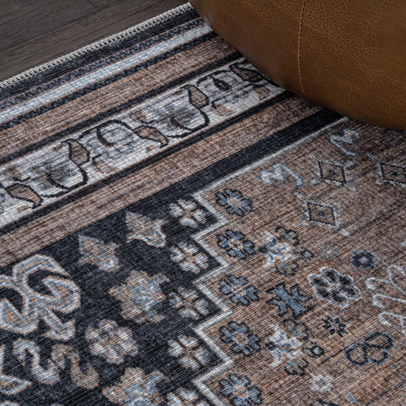 Dalyan Geometric Medallions Machine-Washable Brown/Blue/Grey Rug, Rectangle 7'10" x 10'