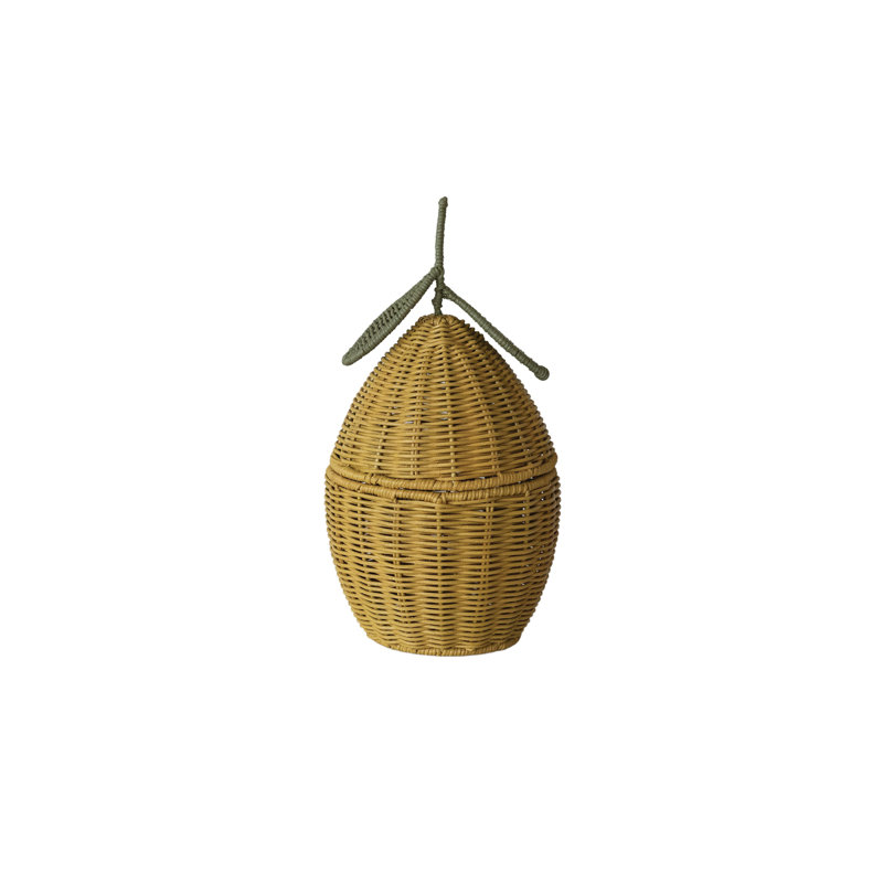 Hand-Woven Rattan Lemon Shaped Basket with Lid