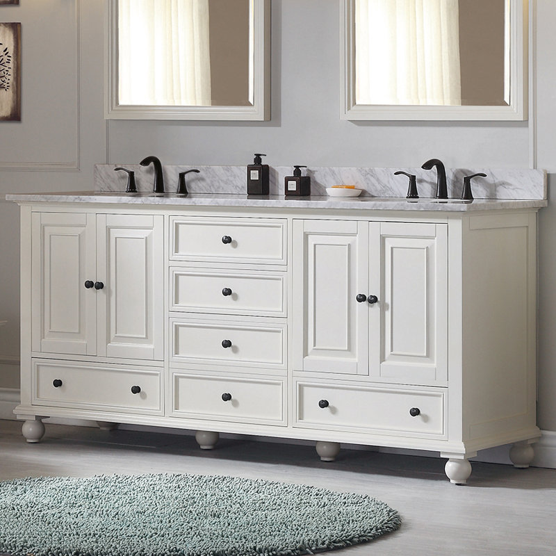 Thompson 61" Double Modern Bathroom Vanity Set, Carrera White, French White, 72"