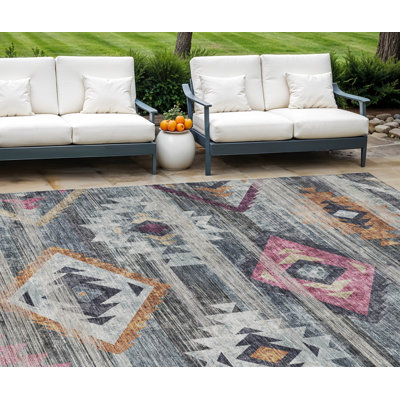 Tapis extérieur gris anthracite et argenté lavable 10 pi x 14 pi Southwestern