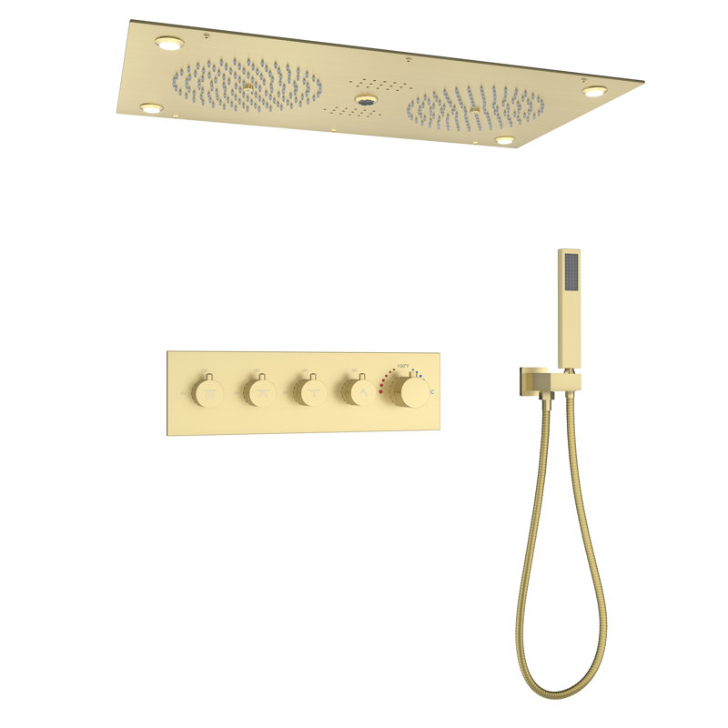 Système de douche thermostatique à 4 fonctions 28 "X15" Camino avec lumière DEL et musique Bluetooth, Or brossé