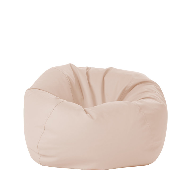 Factory Direct Partners 30 inch Round Faux Leather Bean Bag for Kids and Teens, Beige Faux Leather