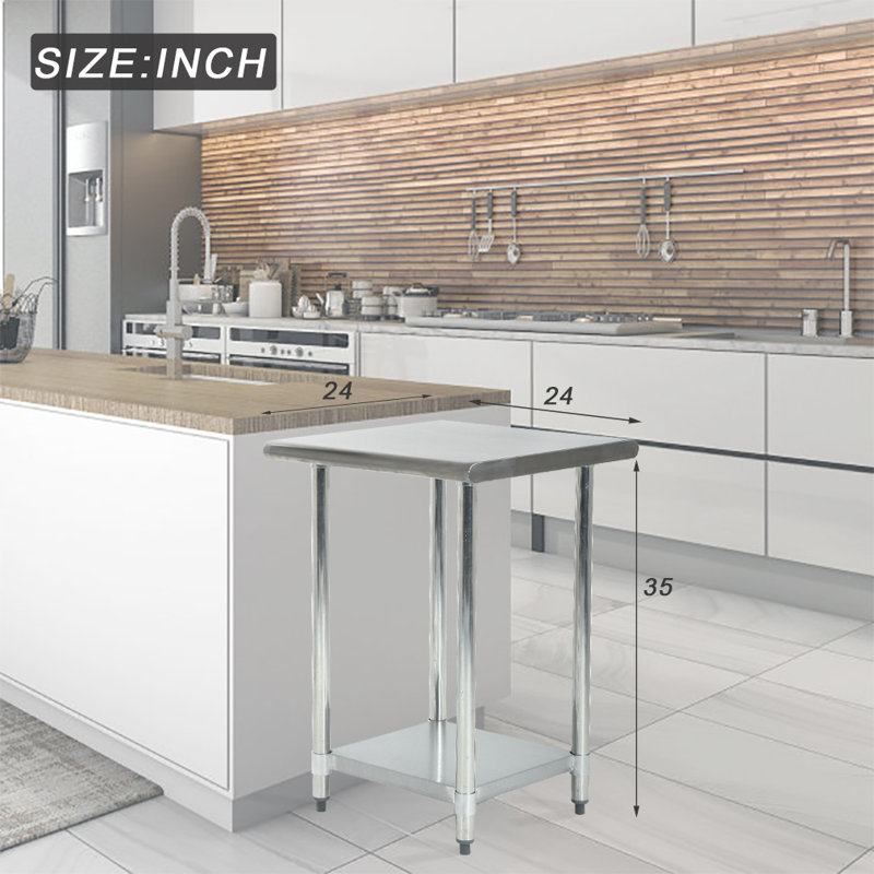 BestOffice Modern Stainless Steel 24.03'' W x 34.87'' H Work Table, 34.87" H x 24.03" L x 24.03" W