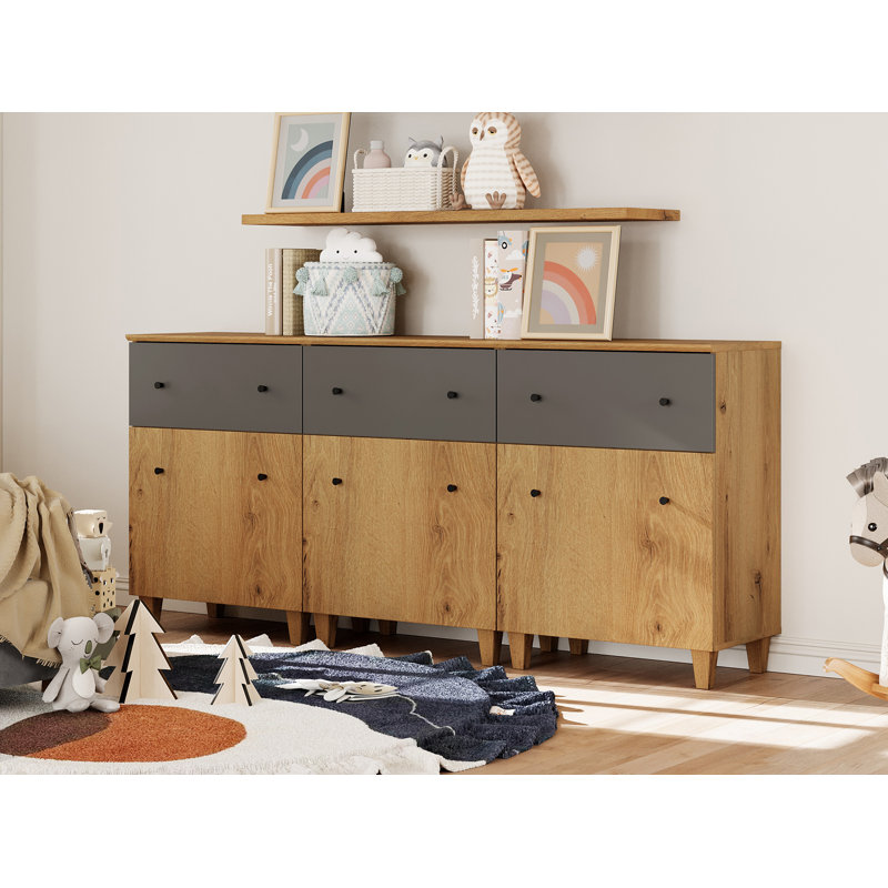 Commode 3 tiroirs Cabriano, Brun