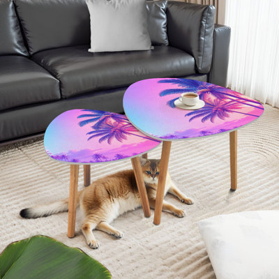 Triangle Nesting Coffee Table Set of 2 Beautiful multicolor tropical palm trees End Table Modern Minimalist Side Table Set for Living Room Bedroom