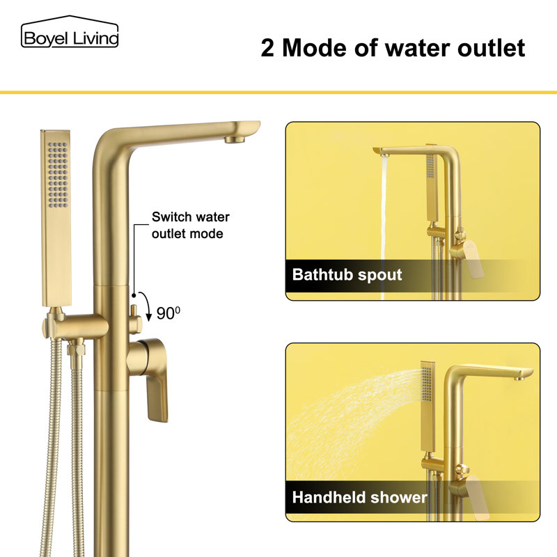 Floor Tub Filler with Diverter, Brushed Gold