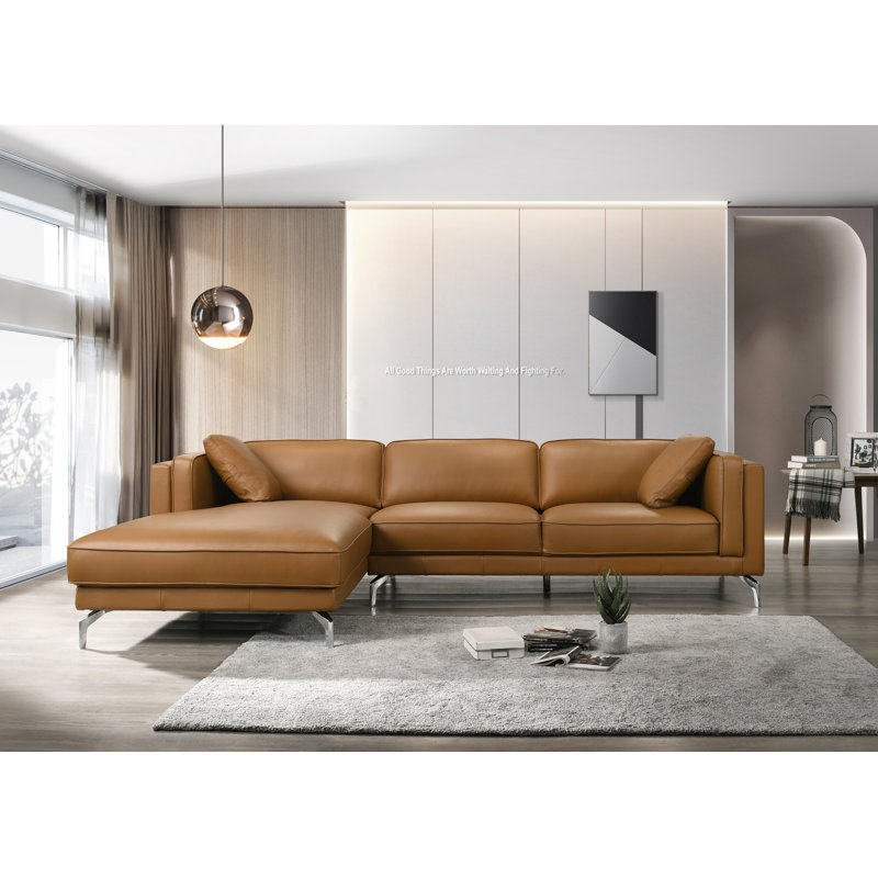 Upholstered L-Shaped Sectional, Brown , Left Hand Facing